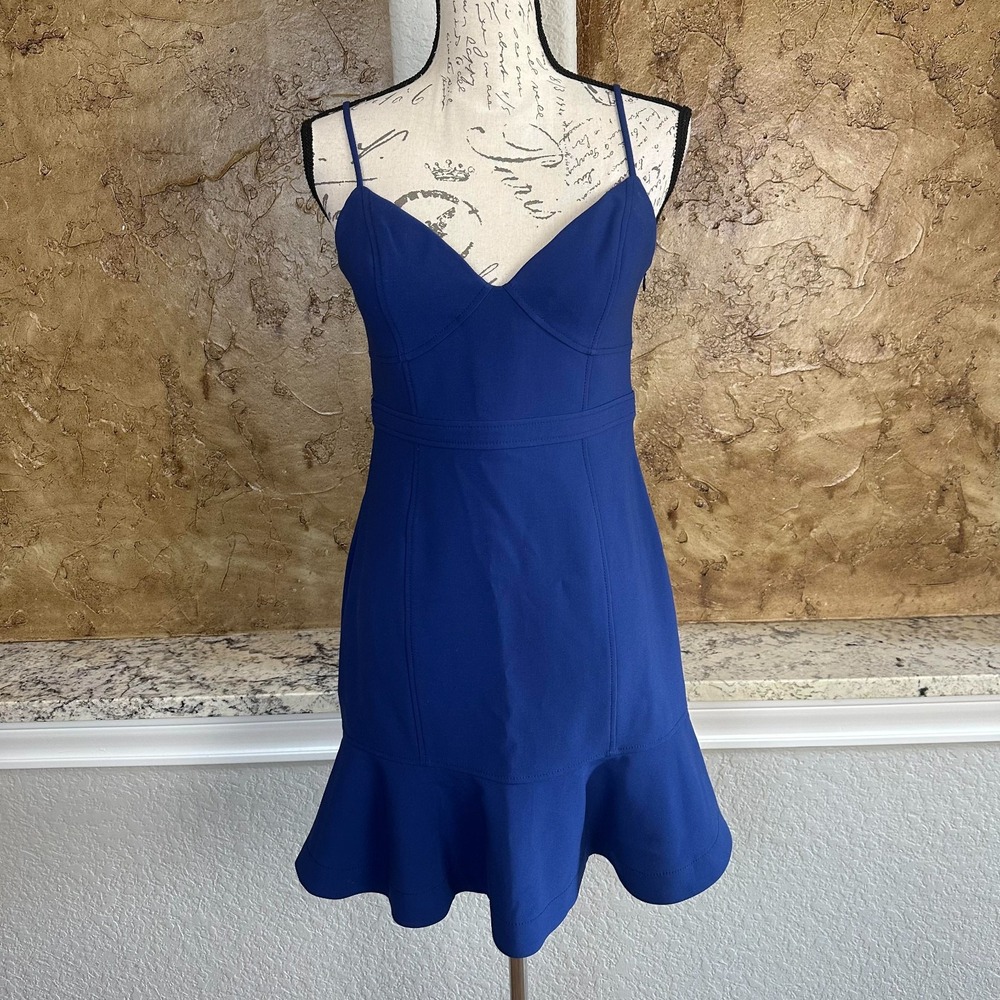 Likely Lillie Flounce Mini Dress Womens 8 Spaghetti Strap Cocktail Party Blue